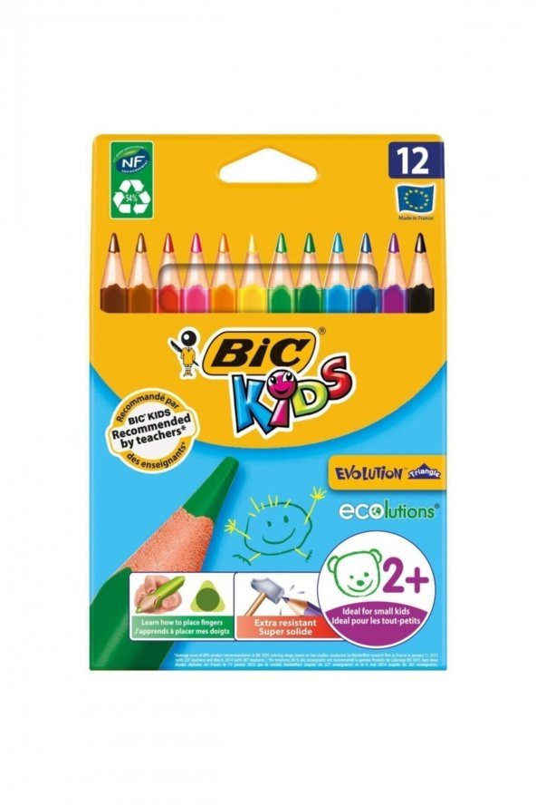 Bic Kids Evolution Triangle Üçgen Jumbo Boya Kalemi 12 Renk ürün görseli 1