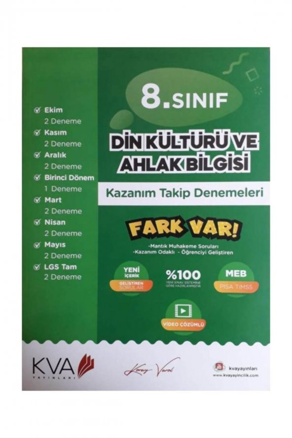 8. Sınıf Din Kültürü ve Ahlak Bilgisi Fark Var Kazanım Takip Denemeleri Koray Varol Akademi