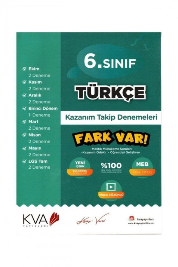 6. Sınıf Türkçe Fark Var Kazanım Takip Denemeleri Koray Varol Akademi