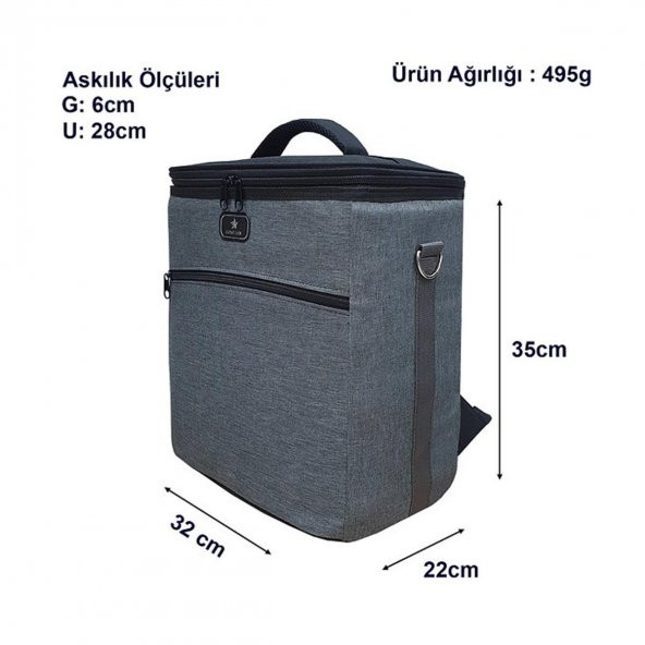 Gbmotion Termal Çanta 25 Litre Termos Sırt Çantası Buzluk Gri - 2