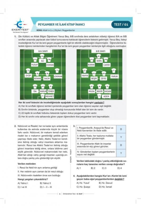6. Sınıf Din Kültürü ve Ahlak Bilgisi Dinlendiren Test Eker Test Yayınları - 2