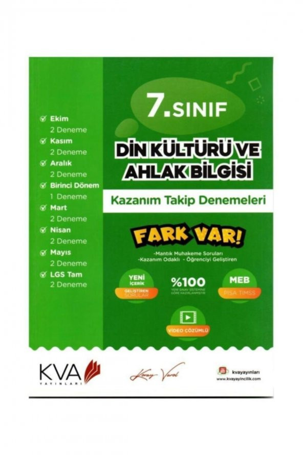 7. Sınıf Din Kültürü ve Ahlak Bilgisi Fark Var Kazanım Takip Denemeleri Koray Varol Akademi