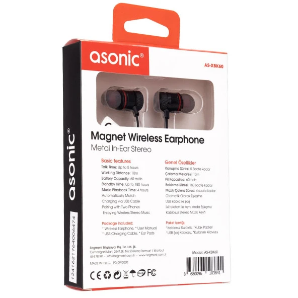 Asonic Siyah Mobil Telefon Uyumlu Bluetooth Kulak içi Mikrofonlu Kulaklık - 3