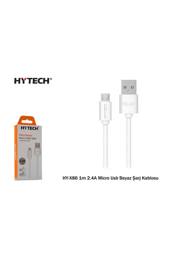 Hytech 1 Metre 2.4 Amper Micro Usb Beyaz Şarj Kablosu