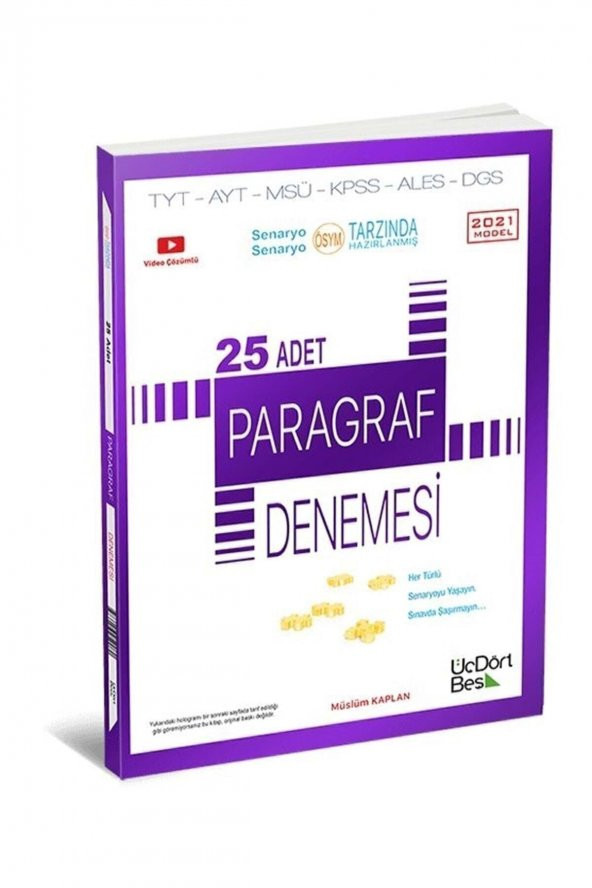 Üçdörtbeş Yayınları Tyt-ayt-msü-kpss-ales-dgs 25 Adet Paragraf Denemesi
