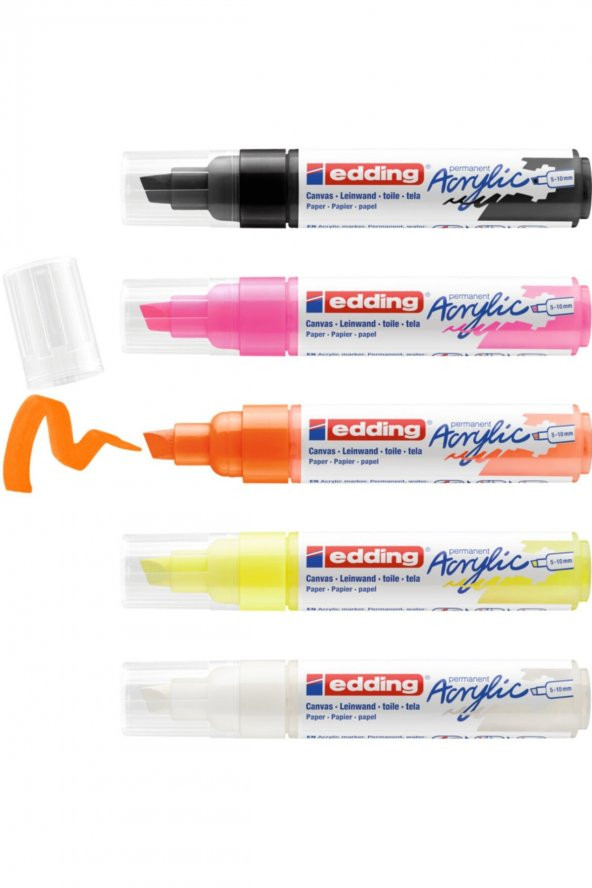 Edding 5000 Kalın Uçlu Akrilik Markör 5’Li Paket (Fosforlu)  5-10 Mm’Lik Kesik Uç - Resim 2