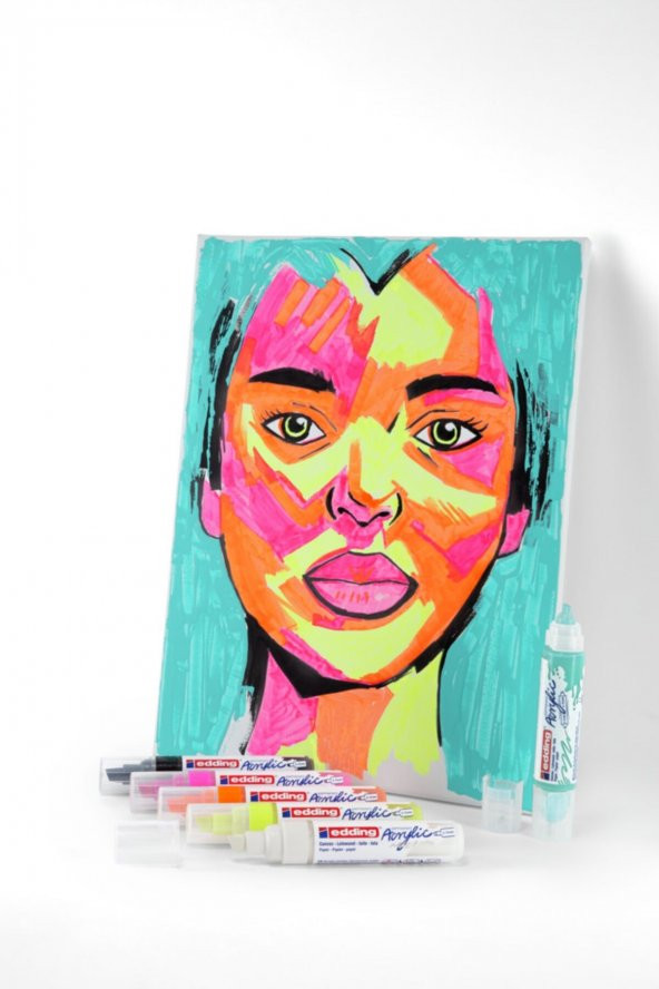 Edding 5000 Kalın Uçlu Akrilik Markör 5’Li Paket (Fosforlu)  5-10 Mm’Lik Kesik Uç - Resim 3