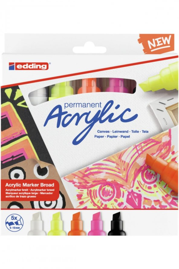 Edding 5000 Kalın Uçlu Akrilik Markör 5’Li Paket (Fosforlu)  5-10 Mm’Lik Kesik Uç - Resim 5