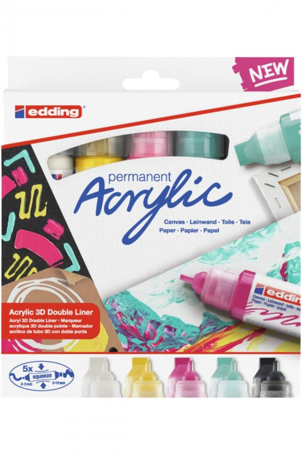 Edding 5400 Akrilik 3D Double Liner 5 Tüplü Akrilik Boya Seti (Temel) - Resim 5