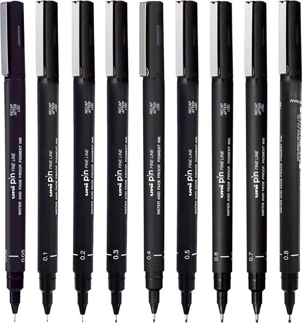 Uni-Ball Pin 200 Teknik Çizim Kalemi Siyah 9lu ürün görseli 1