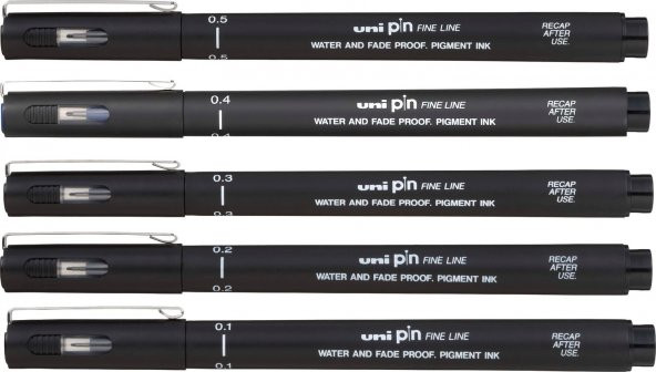 Uni-Ball Pin Teknik Çizim Kalemi Siyah Set ( 5 Adet ) ürün görseli 1
