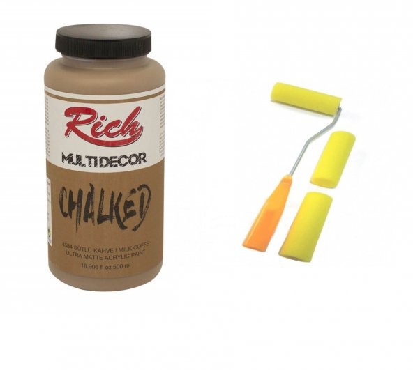 Rich Multi Decor Chalked Akrilik Boya 500 cc.  SÜTLÜ KAHVE&Sarı Sünger Rulo Seti