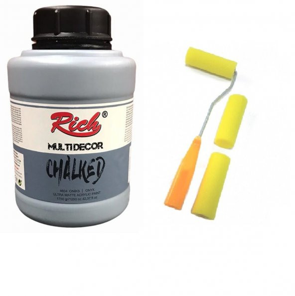 RİCH MULTİDECOR CHALKED AKRİLİK AHŞAP BOYASI 1750 CC ONYX&Sarı Sünger Rulo Set ürün görseli 1