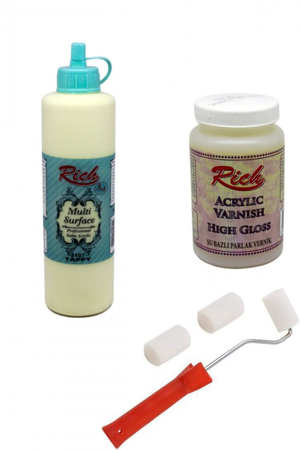 Rich 3lü Boya Seti Multi Surface Taffy 500cc + Parlak Vernik 250cc + Rulo Fırça ürün görseli 1