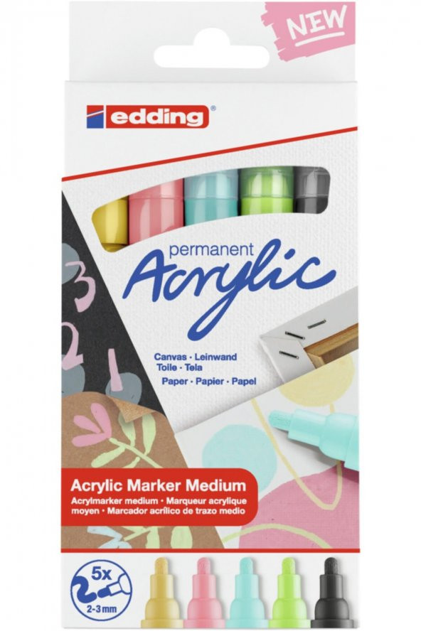 Edding 5100 Akrilik Markör 5’Li Paket (Pastel)  2-3 Mm’Lik Yuvarlak Uç - 5