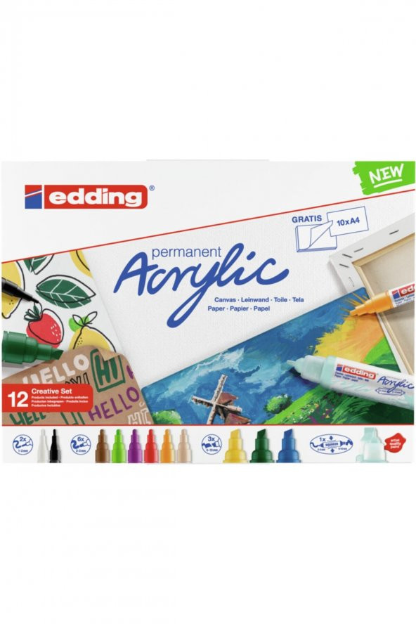 Edding Akrilik Markör Yaratıcı Set  Mix Kalem + Resim Defteri 12 Renk - 2