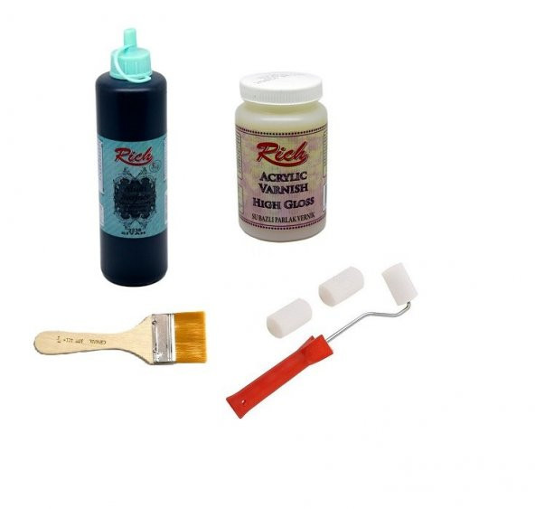 Rich Boya Seti Multi Surface Siyah 500cc + Parlak Vernik 250cc + Rulo Fırça+ Zemin Fırça ürün görseli 1