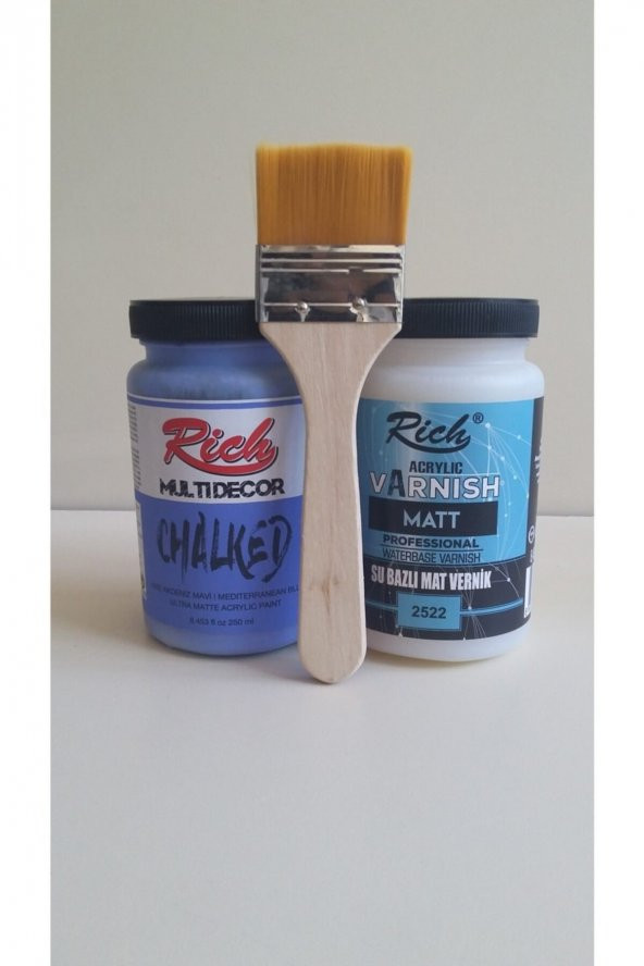 Rich Chalked Set 250 Cc Akdeniz Mavi + 250 Cc Mat Vernik + Fırça ürün görseli 1