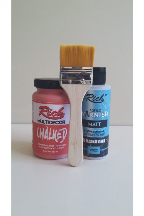 Rich Chalked Set 250 cc Akrilik Boya Retro Kırmızı +120 cc Mat Vernik Fırça ürün görseli 1