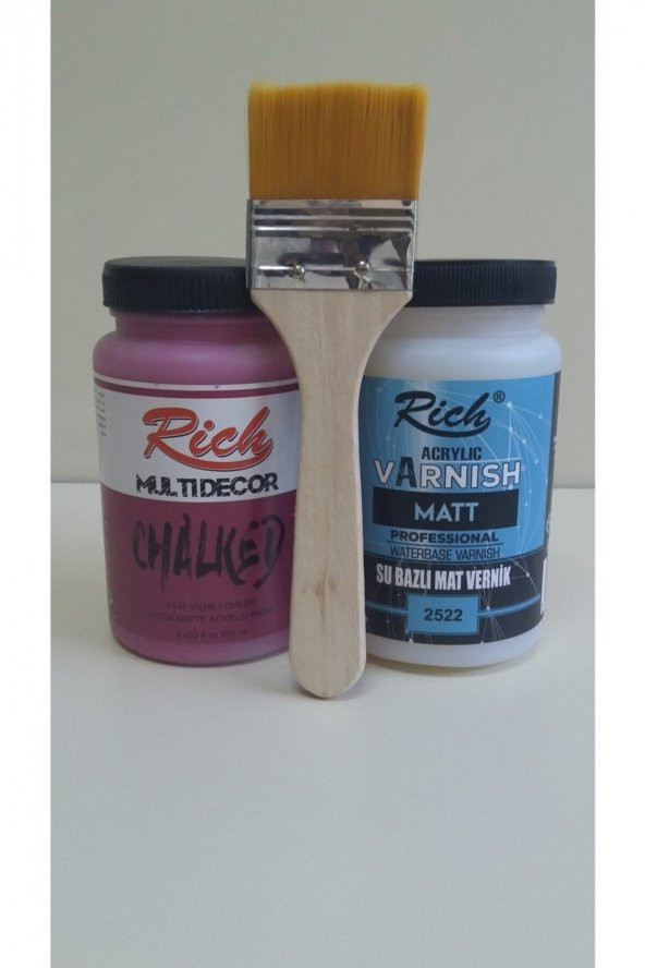 Rich Chalked Set 250 cc Akrilik Boya Vişne + 250 cc Mat Vernik + Fırça ürün görseli 1