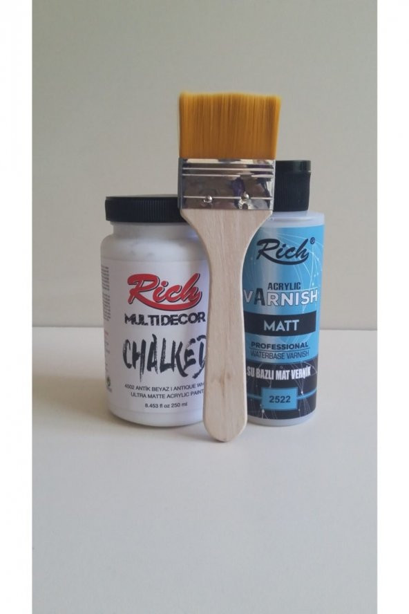 Rich Chalked Set 250 Cc Antik Beyaz + 120 Cc Mat Vernik +  Fırça
