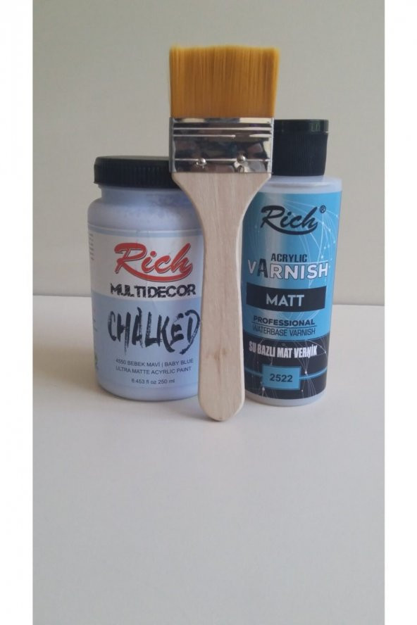 Rich Chalked Set 250 cc Bebek Mavi + 120 cc Mat Vernik Fırça ürün görseli 1