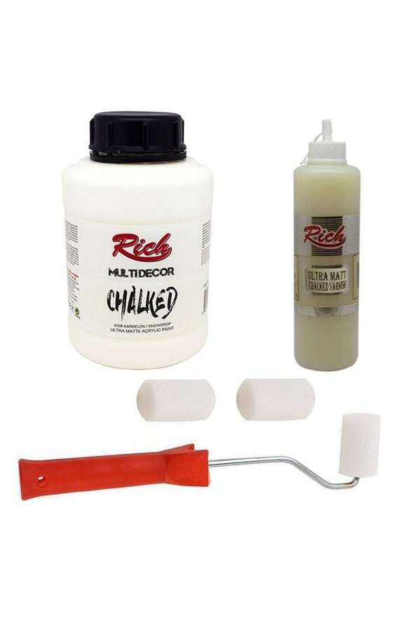 Rich 3lü Boya Seti Chalked Boya 1250cc 4508 Kardelen + 500cc Mat Chalked Vernik + Rulo Fırça ürün görseli 1
