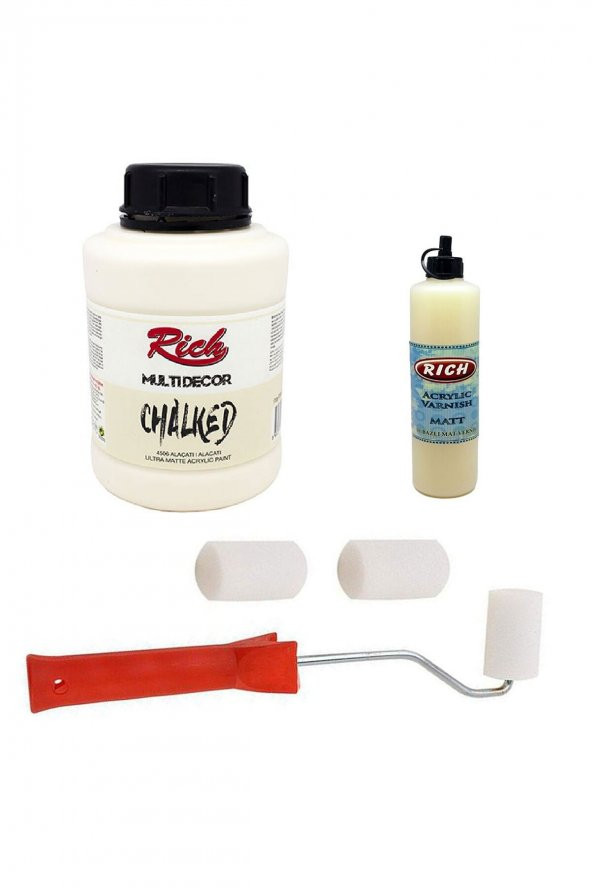 Rich 3lü Boya Seti Chalked Boya 1250cc 4506 Alaçatı + 500cc Mat Vernik + Rulo Fırça ürün görseli 1