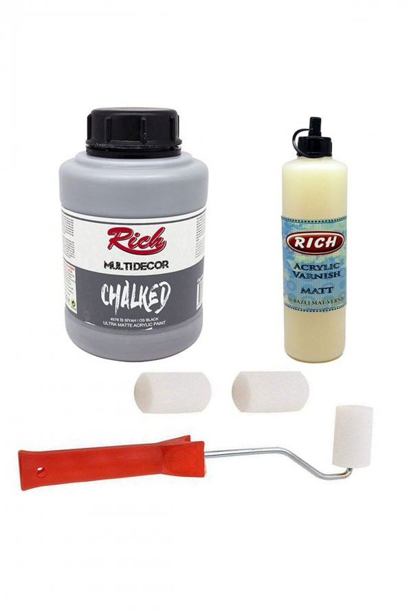 Rich 3lü Boya Seti Chalked Boya 1250cc 4576 Is Siyah + 500cc Mat Vernik + Rulo Fırça