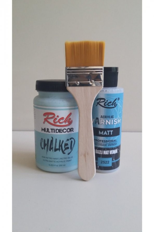 Rich Chalked Set 250 cc Retro Akrilik Mavi+120 cc Mat Vernik + Fırça) ürün görseli 1