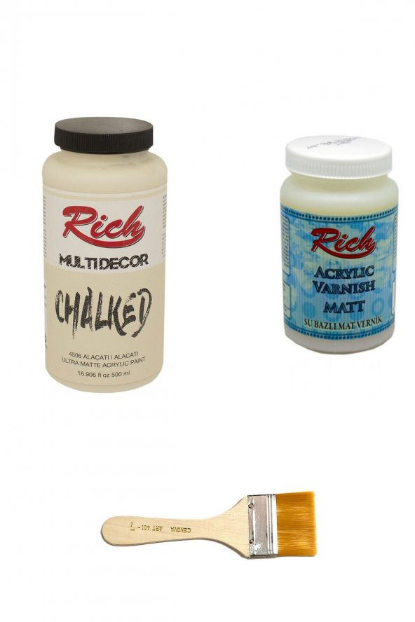 Rich 3lü Boya Seti Chalked Boya Alaçatı 500cc + Mat Vernik 250cc + Zemin Fırçası ürün görseli 1