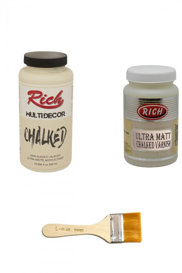 Rich 3lü Boya Seti Chalked Boya Alaçatı 500cc + Ultra Mat Vernik 250cc + Zemin Fırçası ürün görseli 1