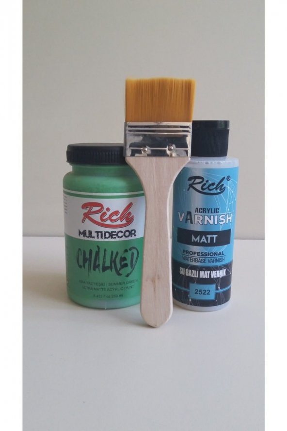 Rich Chalked Set 250 cc Yaz Yeşili + 120 cc Mat Vernik + Fırça ürün görseli 1