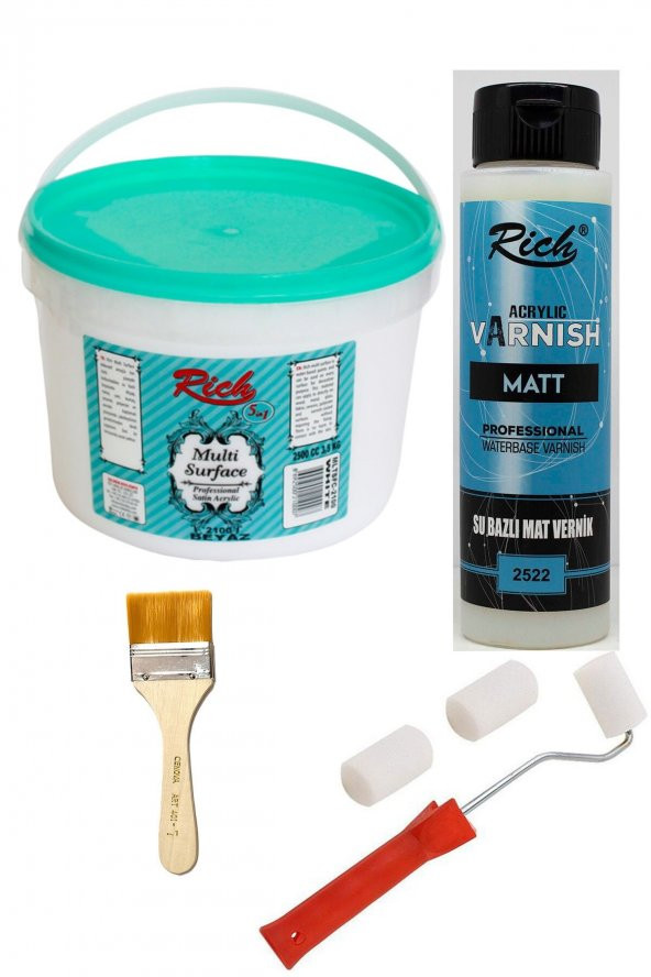 Rich Boya Seti 4lü Boya Seti Boya+Vernik+Fırça ürün görseli 1