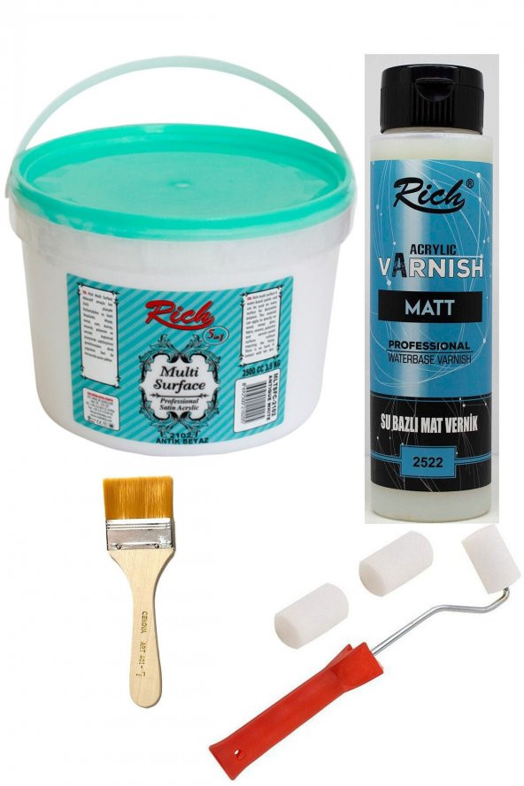 Rich Boya Seti 4lü Boya Seti Boya+Vernik+Fırça ürün görseli 1