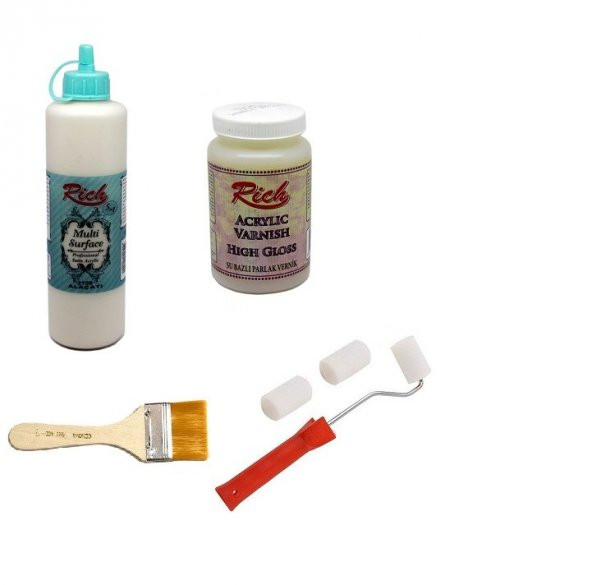 Rich Boya Seti Multi Surface Alaçatı 500cc + Parlak Vernik 250cc + Rulo Fırça+ Zemin Fırça ürün görseli 1