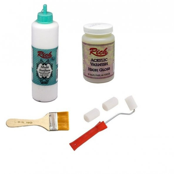 Rich Boya Seti Multi Surface Beyaz 500cc + Parlak Vernik 250cc + Rulo Fırça+ Zemin Fırça ürün görseli 1
