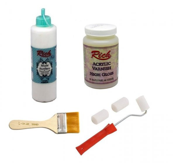 Rich Boya Seti Multi Surface Kardelen 500cc + Parlak Vernik 250cc + Rulo Fırça + Zemin Fırçası ürün görseli 1