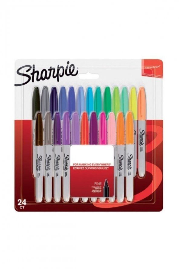Sharpie Fine Permanent Markör, Ince Uç, Karışık Renkler, 24Lü Blister