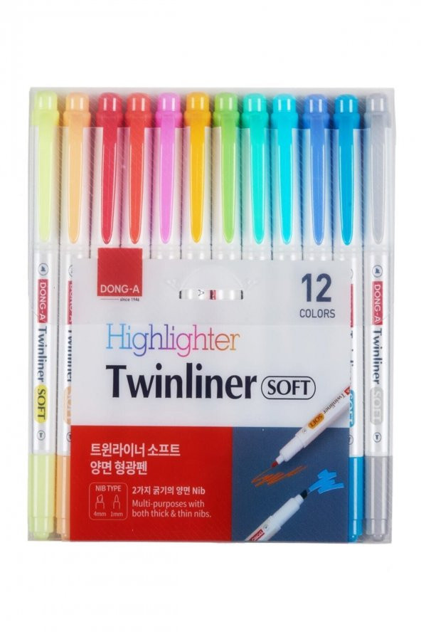 Twinliner Soft Fosforlu Kalem 12’li Set - Çift Taraflı