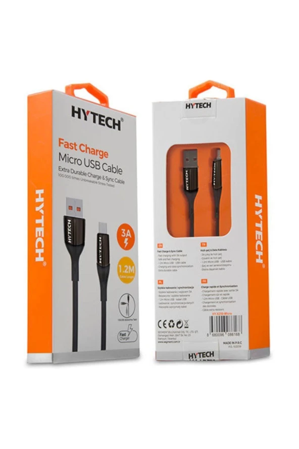 Hytech 3 Amper Micro Usb 1.2 Metre Siyah Data + Sarj Kablosu