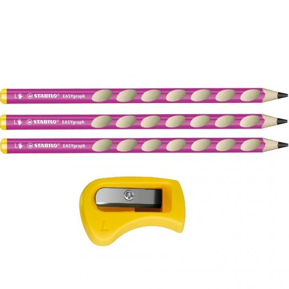 Stabılo Easygraph Özel Sol El Kursun Kalemi Pink ( L ) 3 Adet + Kalemtraş