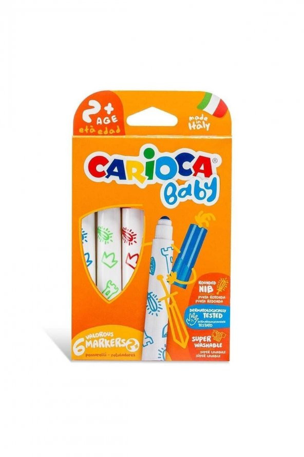 Carioca Jumbo Bebek Süper Yıkanabilir Keçeli Boya Kalemi 6Lı +2 Yaş