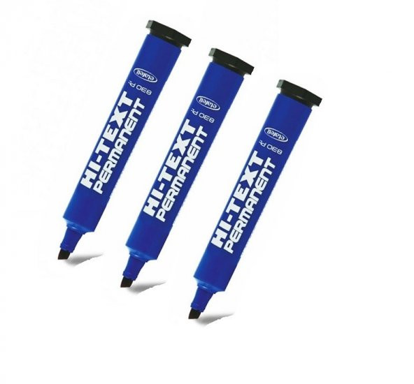 Hi-Text Permanent Marker Kesik Uçlu Mavi  3 Adet