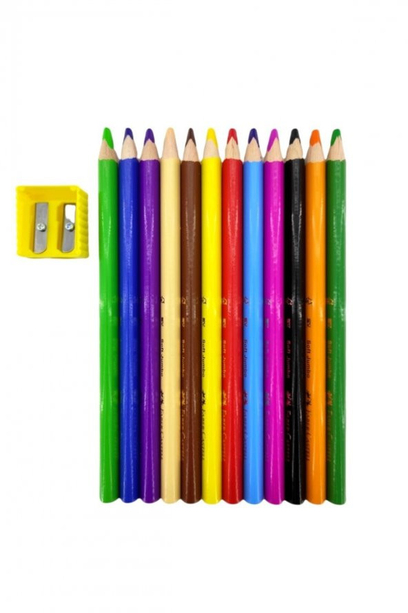 Faber Castell Üçgen Soft Jumbo Kuruboya 12 Renk + Kalemtraş ürün görseli 1