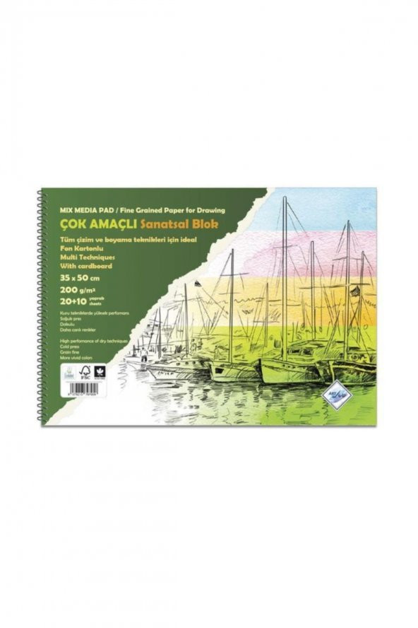 Çok Amaçlı Sanatsal Blok Fon Kartonlu 35x50 Cm 200 Gr 20+10 Yp