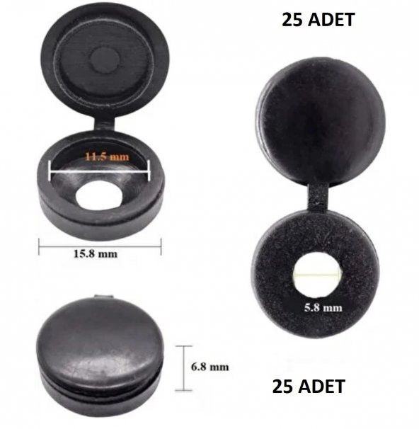 25 Adet Menteşeli Beyaz Plastik Vida Kapağı, Vida Gizleme Kapağı, Vida Kapağı, Mobilya Vida Kapağı - 9