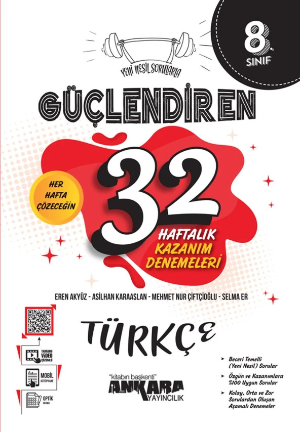 Ankara 8. Sınıf Güçlendiren 32 Haftalık Türkçe Kazanım Denemeleri