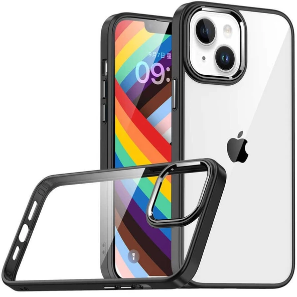 Gpack Apple iPhone 14 Kılıf Flora Sert Silikon Arkası Cam Şeffaf