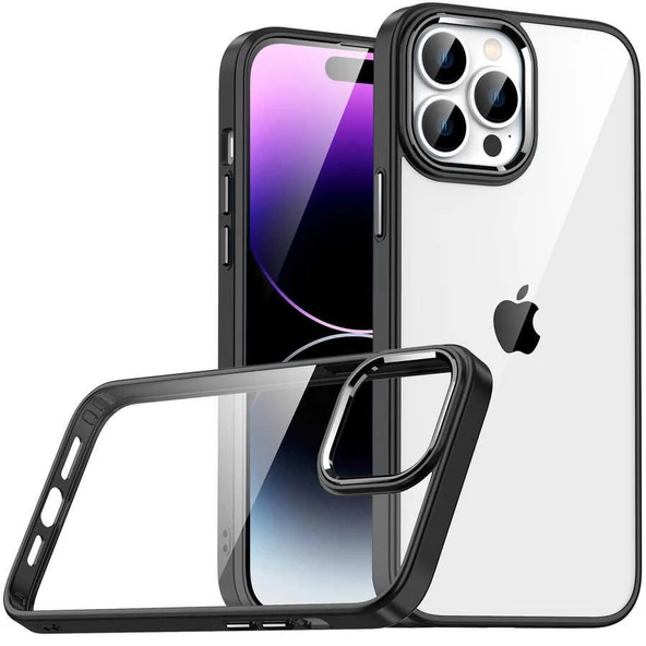 Gpack Apple iPhone 14 Pro Max Kılıf Flora Sert Silikon Arkası Cam Şeffaf